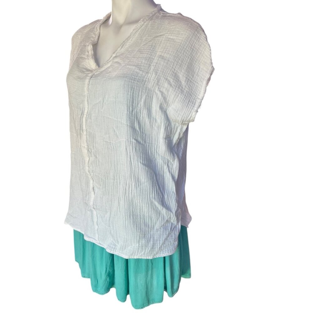 White V Neck Sleeveless  Top Womens Casual Blouse Soft Cotton Size M - XL